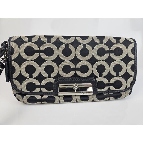 Coach Black Op Art Sateen Canvas Kristin Wristlet Purse Hanging Tag - Picture 2 of 9